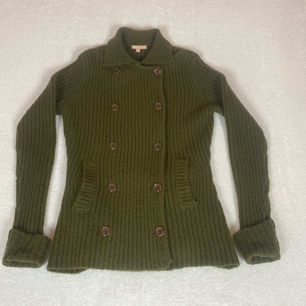 Kier + J Double Breasted Military Style Ribbed Chunky Knit Preppy Sweater